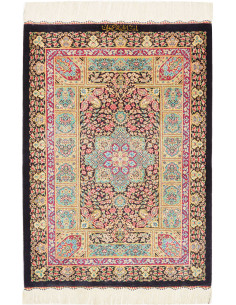 Tappeto Ghom Seta Persia 61x87 Blu Notte Fucsia