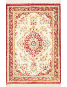 Tappeto Ghom Seta Persia 60x87 Crema Rosso