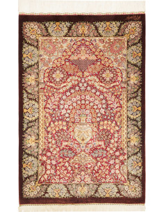 Rug Ghom Silk Persia 63x94 Burgundy Dark Brown