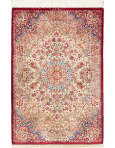 Tappeto Ghom Seta Persia 81x118 Crema Rosso