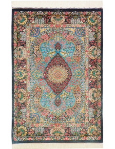 Rug Ghom Silk Persia 78x117 Turquoise Burgundy