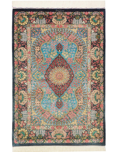 Tappeto Ghom Seta Persia 78x117 Turchese Borgog