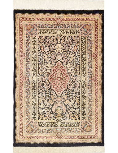 Rug Ghom Silk Persia 79x118 Black Cream