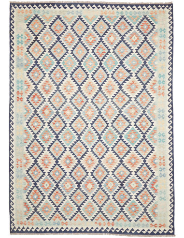 Rug Killim 250x354 Multicolor (cream Navy Blue