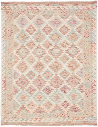 Rug Kilim Afghanistan 153x192 Cream Coral Blue