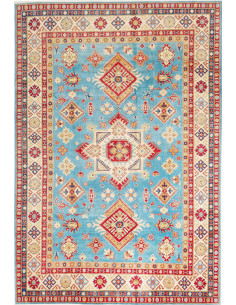 Rug Kazak Afghanistan 198x293 Turquoise Blue Re