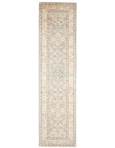 Tappeto Kazak Afghanistan 93x373 Azzurro Polver
