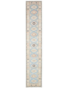 Tappeto Kazak Afghanistan 65x362 Blu Cielo Crem