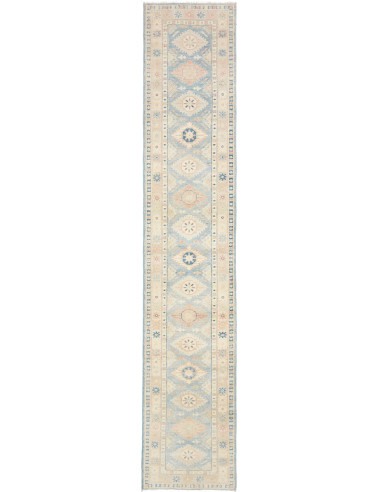 Tappeto Kazak Afghanistan 65x343 Azzurro Beige