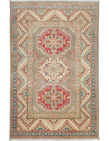 Rug Kazak Afghanistan 81x126 Grey Taupe Red Blu