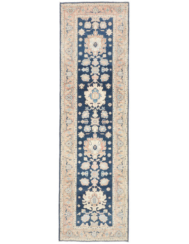 Rug Kazak Afghanistan 83x286 Navy Blue Cream Be